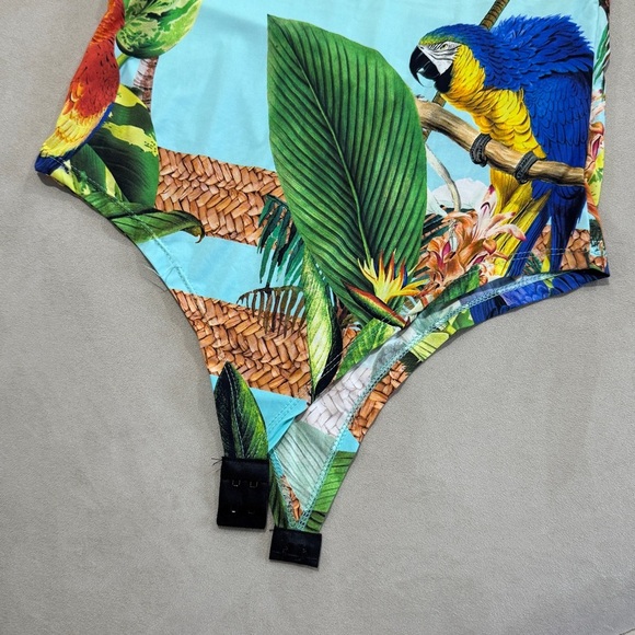 Denis One Shoulder Tortoise Ring Brazilian Tropical Print Bodysuit Medium - Picture 4 of 8